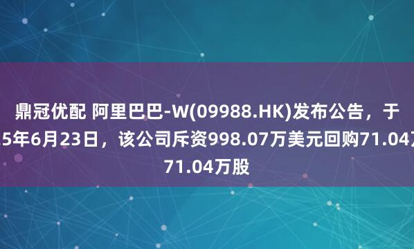 鼎冠优配 阿里巴巴-W(09988.HK)发布公告，于2025年6月23日，该公司斥资998.07万美元回购71.04万股